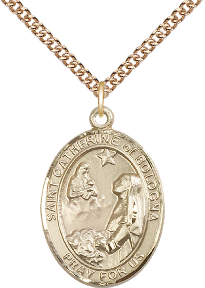 14kt Gold Filled Saint Catherine of Bologna Pendant on a 24 inch Gold Filled Heavy Curb chain