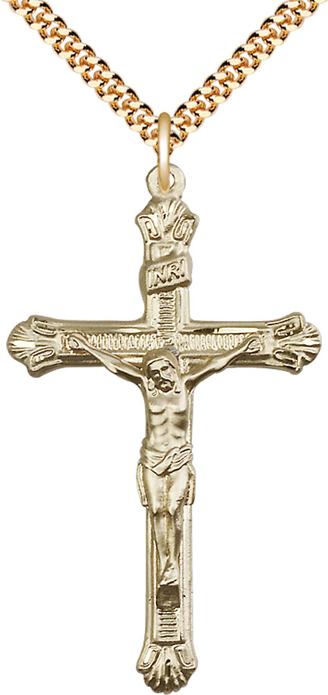 14kt Gold Filled Crucifix Pendant on a 24 inch Gold Plate Heavy Curb chain
