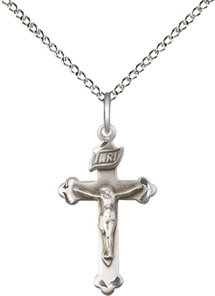 Sterling Silver Crucifix Pendant on a 18 inch Sterling Silver Light Curb chain