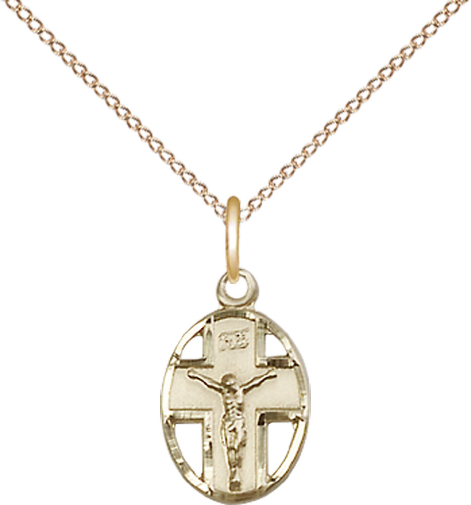 14kt Gold Filled Crucifix Pendant on a 18 inch Gold Filled Light Curb chain
