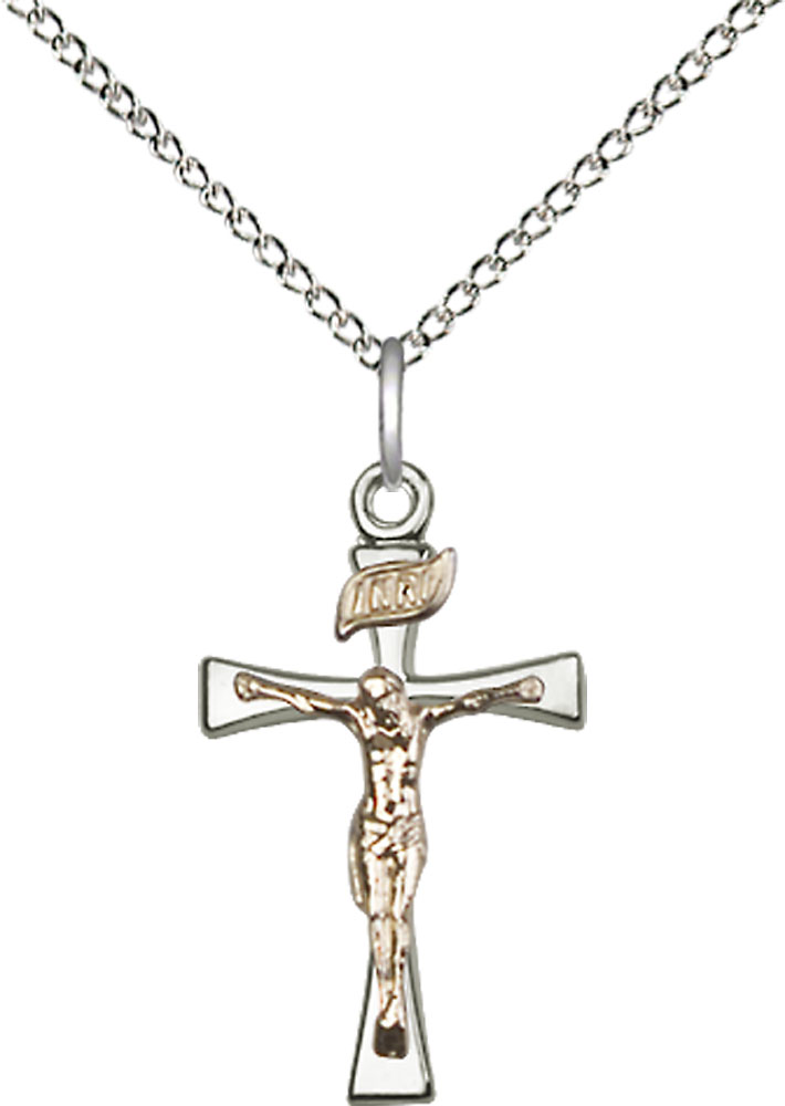 Two-Tone GF/SS Maltese Crucifix Pendant on a 18 inch Sterling Silver Light Curb chain