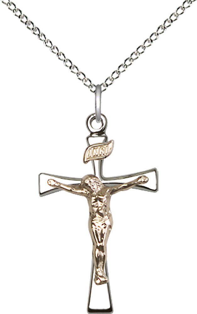 Two-Tone GF/SS Maltese Crucifix Pendant on a 18 inch Sterling Silver Light Curb chain