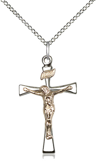 Two-Tone GF/SS Maltese Crucifix Pendant on a 18 inch Sterling Silver Light Curb chain