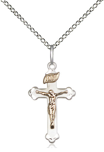 Two-Tone GF/SS Crucifix Pendant on a 18 inch Sterling Silver Light Curb chain