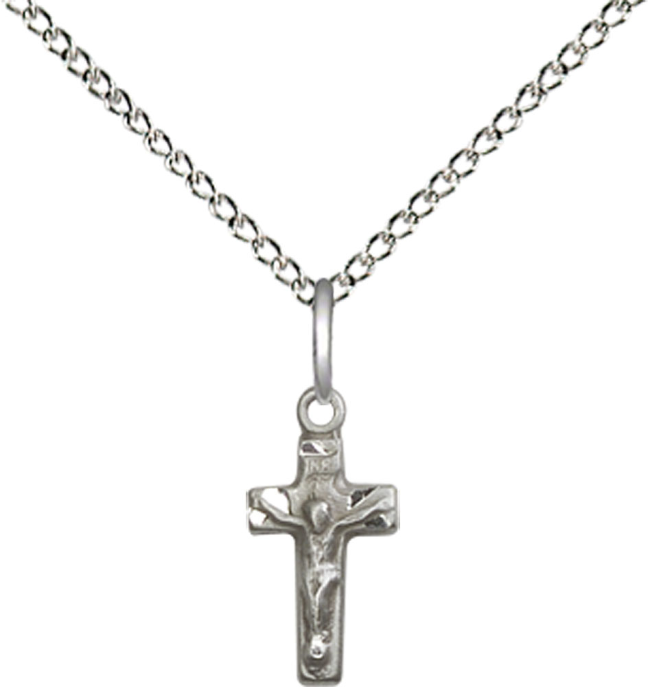 Sterling Silver Crucifix Pendant on a 18 inch Sterling Silver Light Curb chain