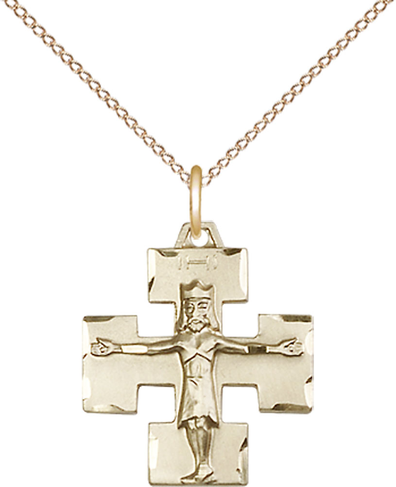 14kt Gold Filled Modern Crucifix Pendant on a 18 inch Gold Filled Light Curb chain