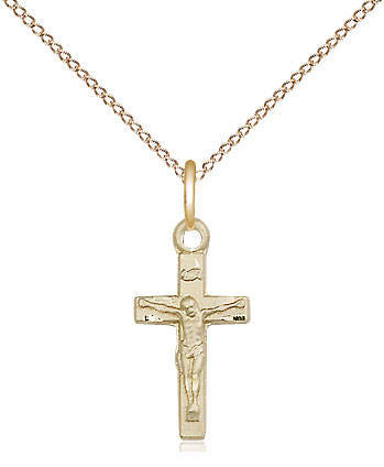 14kt Gold Filled Crucifix Pendant on a 18 inch Gold Filled Light Curb chain