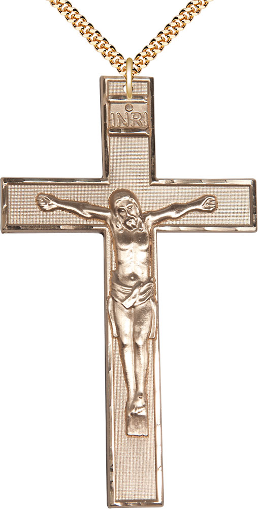 14kt Gold Filled Crucifix Pendant on a 24 inch Gold Plate Heavy Curb chain