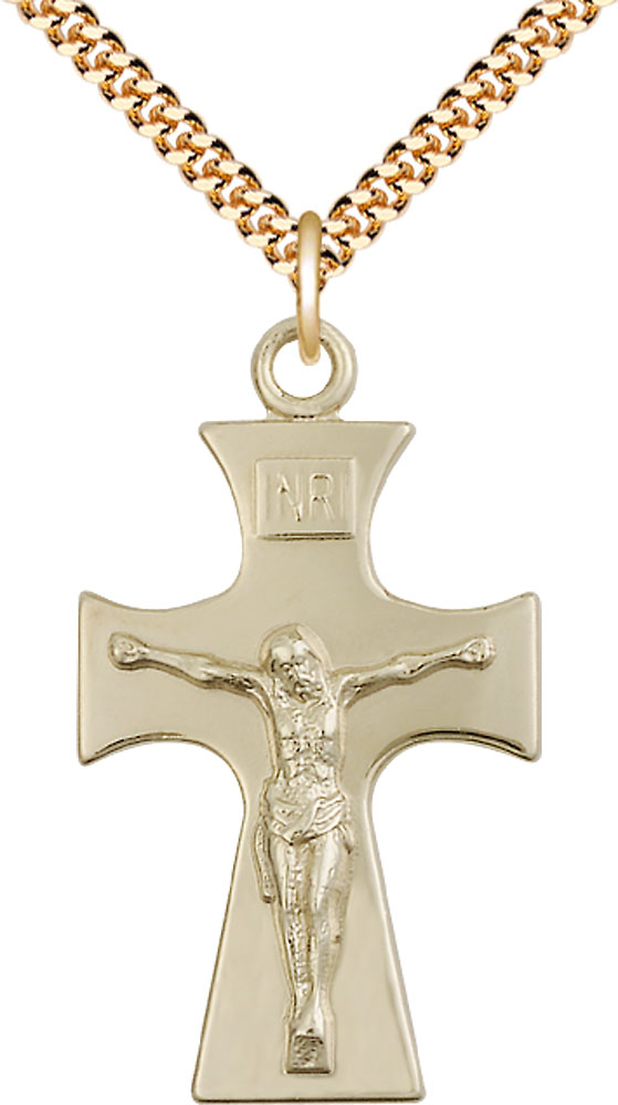14kt Gold Filled Celtic Crucifix Pendant on a 24 inch Gold Plate Heavy Curb chain