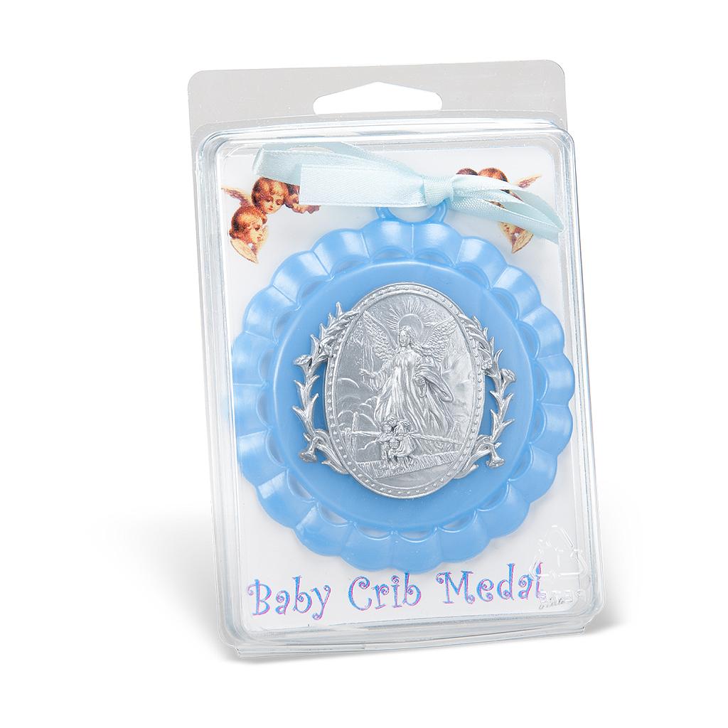 Blue Crib Medal With Crucifix