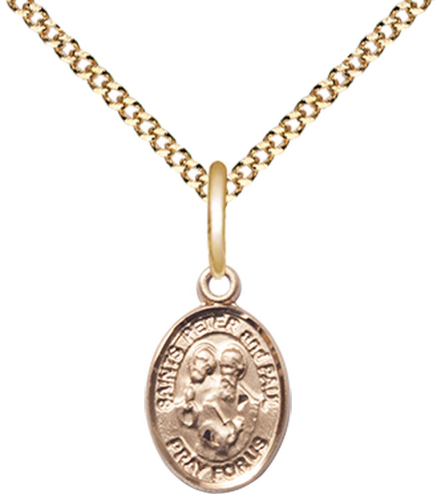 14kt Gold Filled Saints Peter &amp; Paul Pendant on a 18 inch Gold Plate Light Curb chain