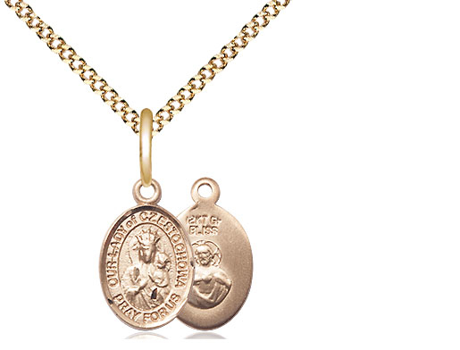 14kt Gold Filled Our Lady of Czestochowa Pendant on a 18 inch Gold Plate Light Curb chain