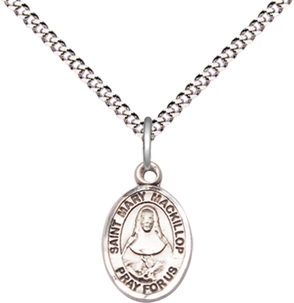 Sterling Silver Saint Mary Mackillop Pendant on a 18 inch Light Rhodium Light Curb chain