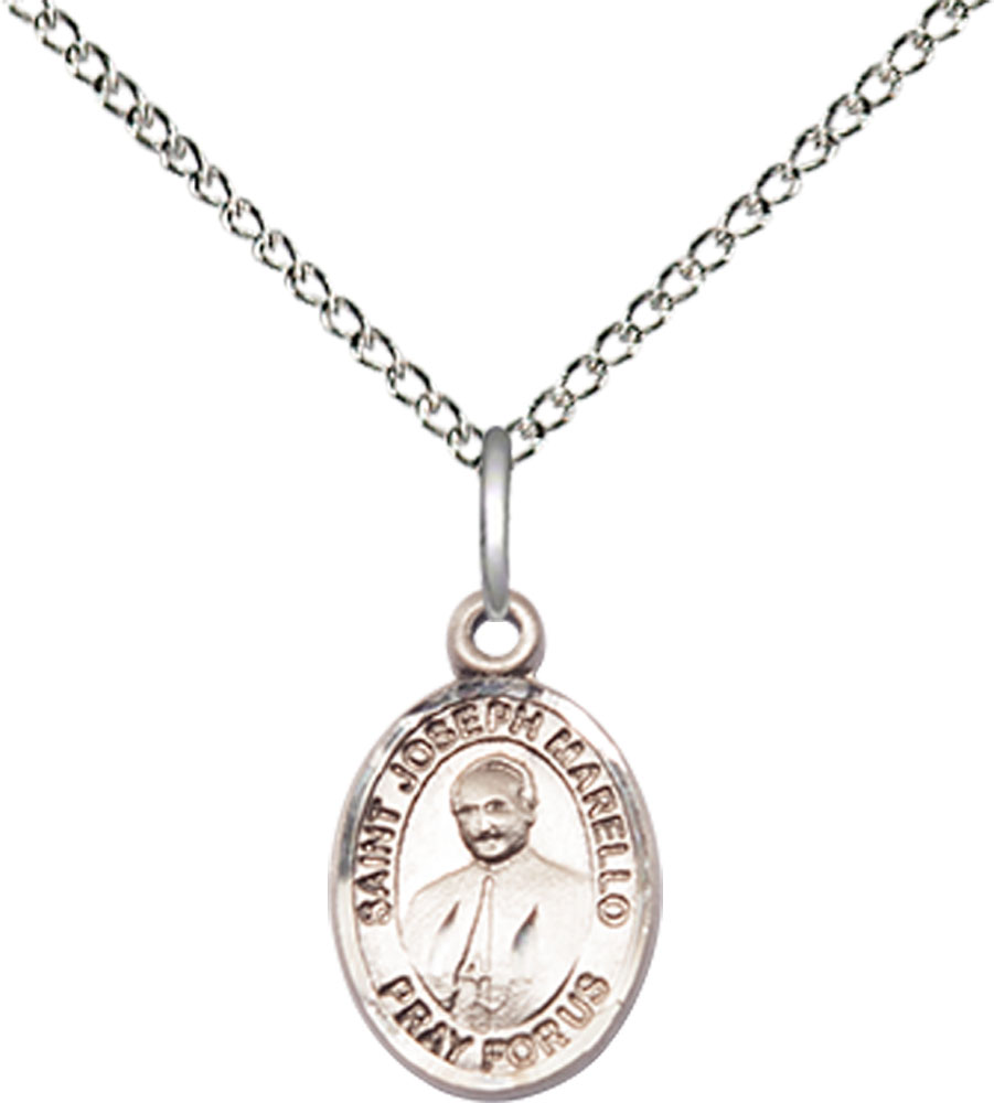 Sterling Silver Saint Joseph Marello Pendant on a 18 inch Sterling Silver Light Curb chain
