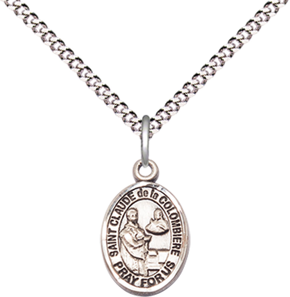 Sterling Silver Saint Claude de la Colombiere Pendant on a 18 inch Light Rhodium Light Curb chain