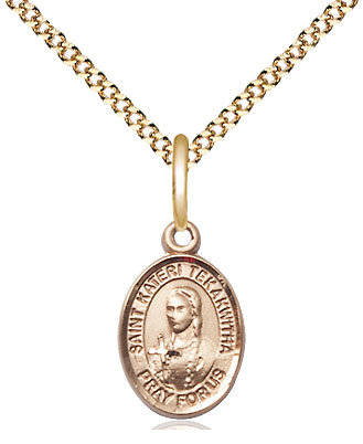 14kt Gold Filled Saint Kateri Tekakwitha Pendant on a 18 inch Gold Plate Light Curb chain