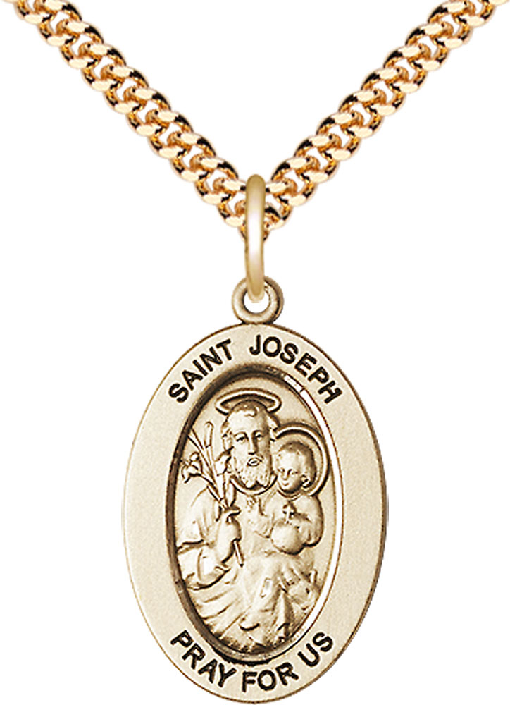 14kt Gold Filled Saint Joseph Pendant on a 24 inch Gold Plate Heavy Curb chain