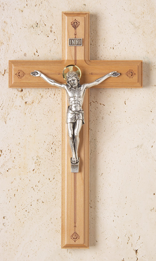 11in. Maple Crucifix with Laser-engraved Pattern
