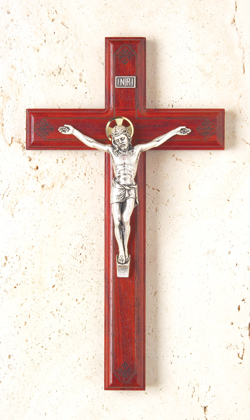 11In. Rosewood Crucifix With Laser-Engraved Pattern