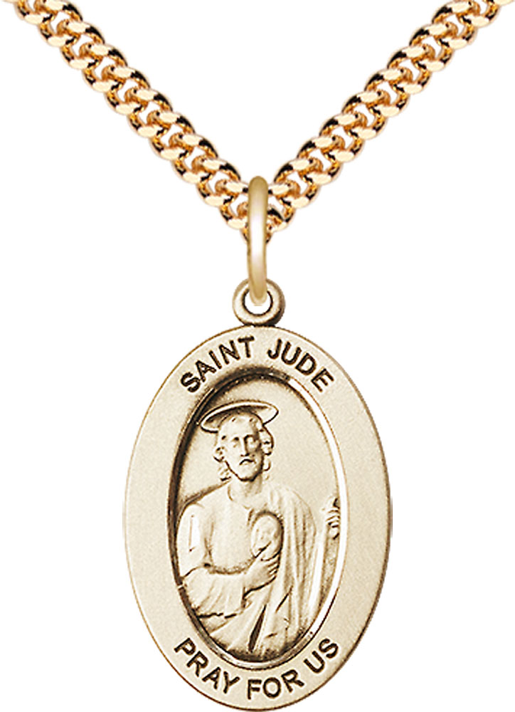 14kt Gold Filled Saint Jude Thaddeus Pendant on a 24 inch Gold Plate Heavy Curb chain