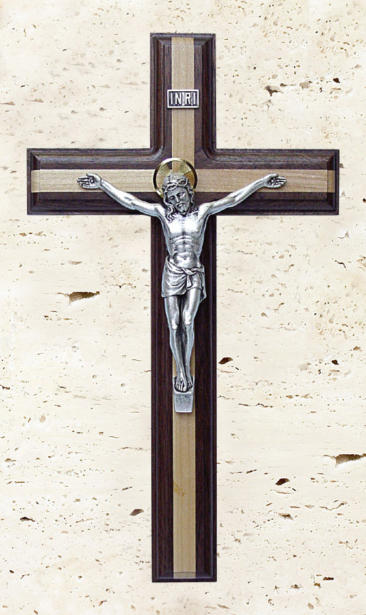 11In. Walnut Crucifix With Maple Inlay