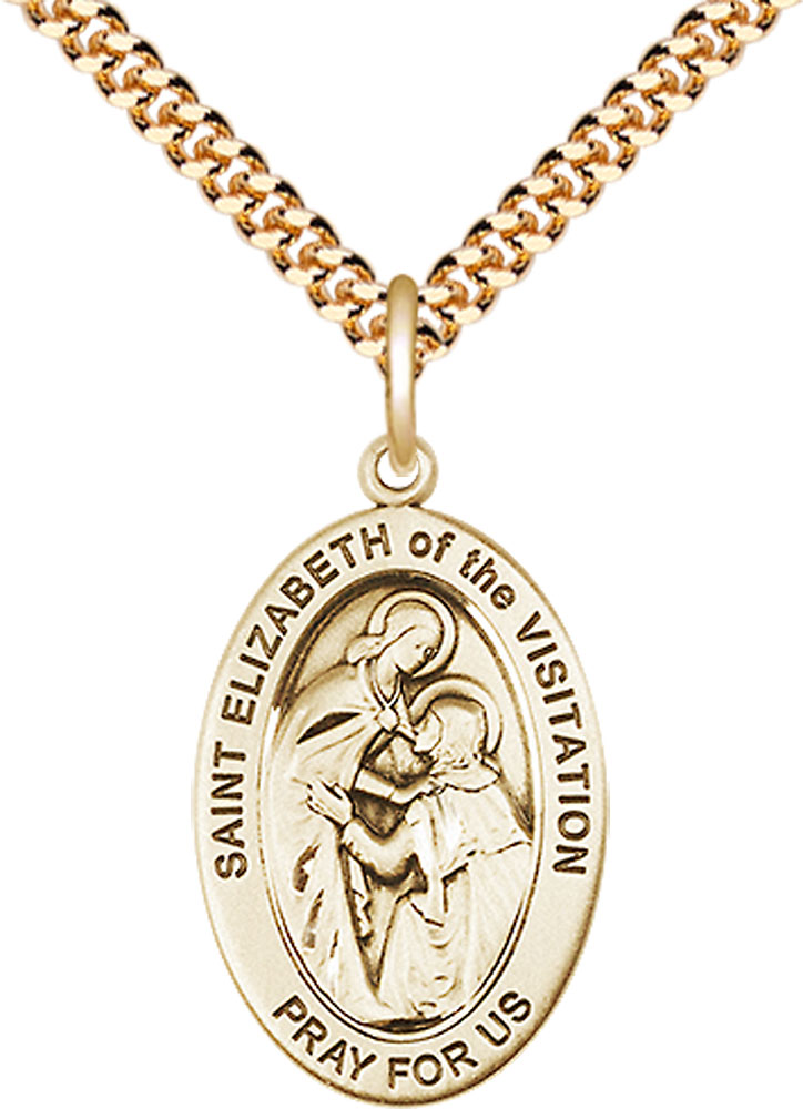 14kt Gold Filled Saint Elizabeth of the Visitation Pendant on a 24 inch Gold Plate Heavy Curb chain