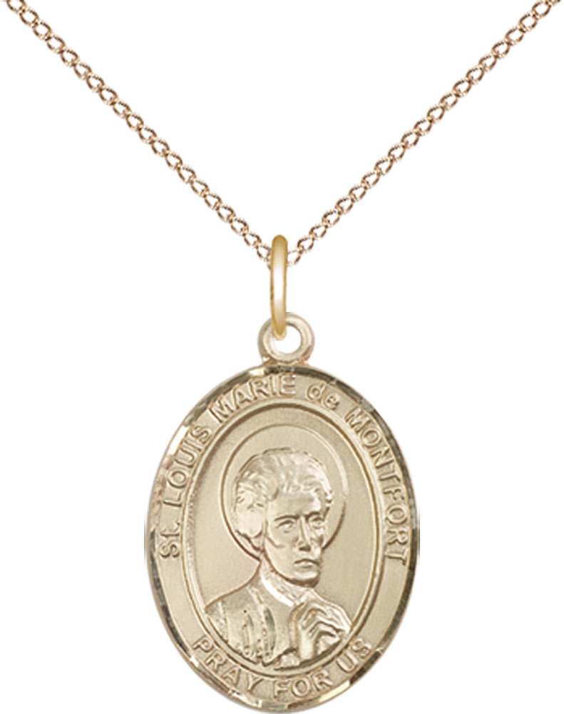 14kt Gold Filled Saint Louis Marie de Montfort Pendant on a 18 inch Gold Filled Light Curb chain