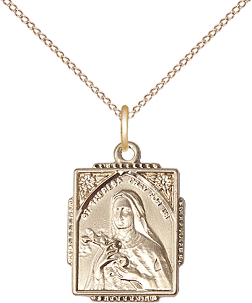 14kt Gold Filled Saint Theresa Pendant on a 18 inch Gold Filled Light Curb chain