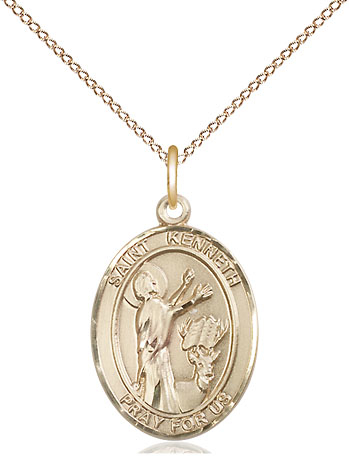 14kt Gold Filled Saint Kenneth Pendant on a 18 inch Gold Filled Light Curb chain