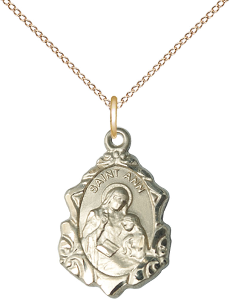 14kt Gold Filled Saint Ann Pendant on a 18 inch Gold Filled Light Curb chain