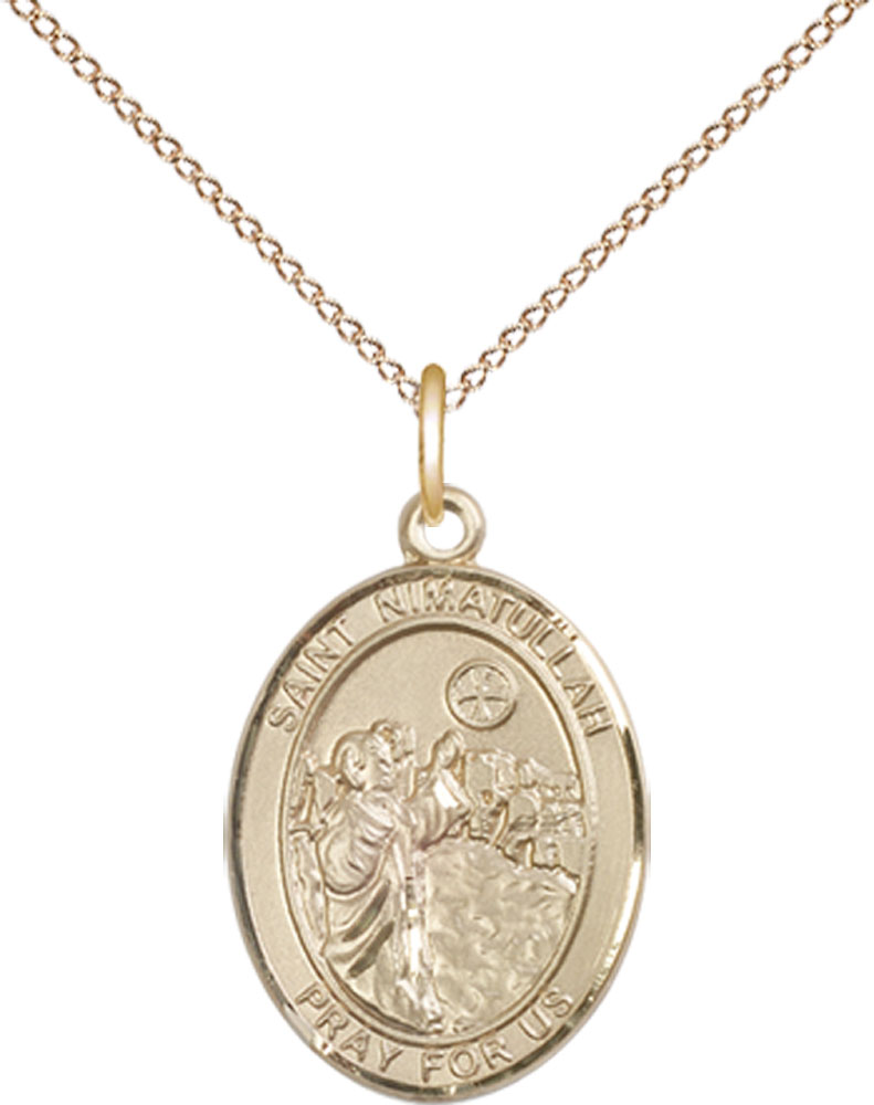 14kt Gold Filled Saint Nimatullah Pendant on a 18 inch Gold Filled Light Curb chain