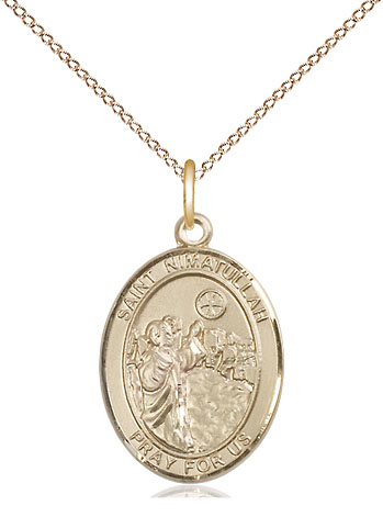 14kt Gold Filled Saint Nimatullah Pendant on a 18 inch Gold Filled Light Curb chain