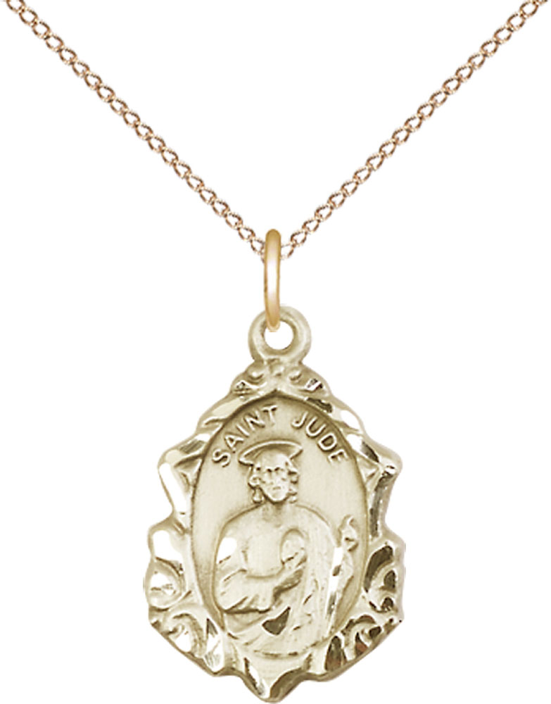 14kt Gold Filled Saint Jude Pendant on a 18 inch Gold Filled Light Curb chain