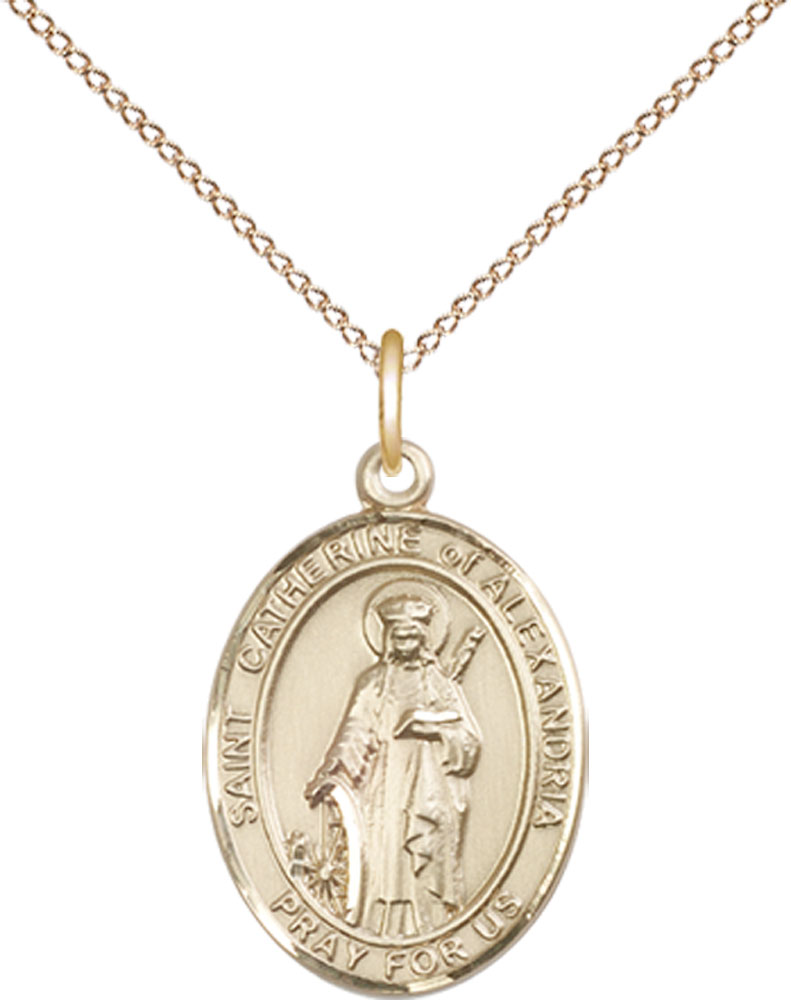 14kt Gold Filled Saint Catherine of Alexandria Pendant on a 18 inch Gold Filled Light Curb chain