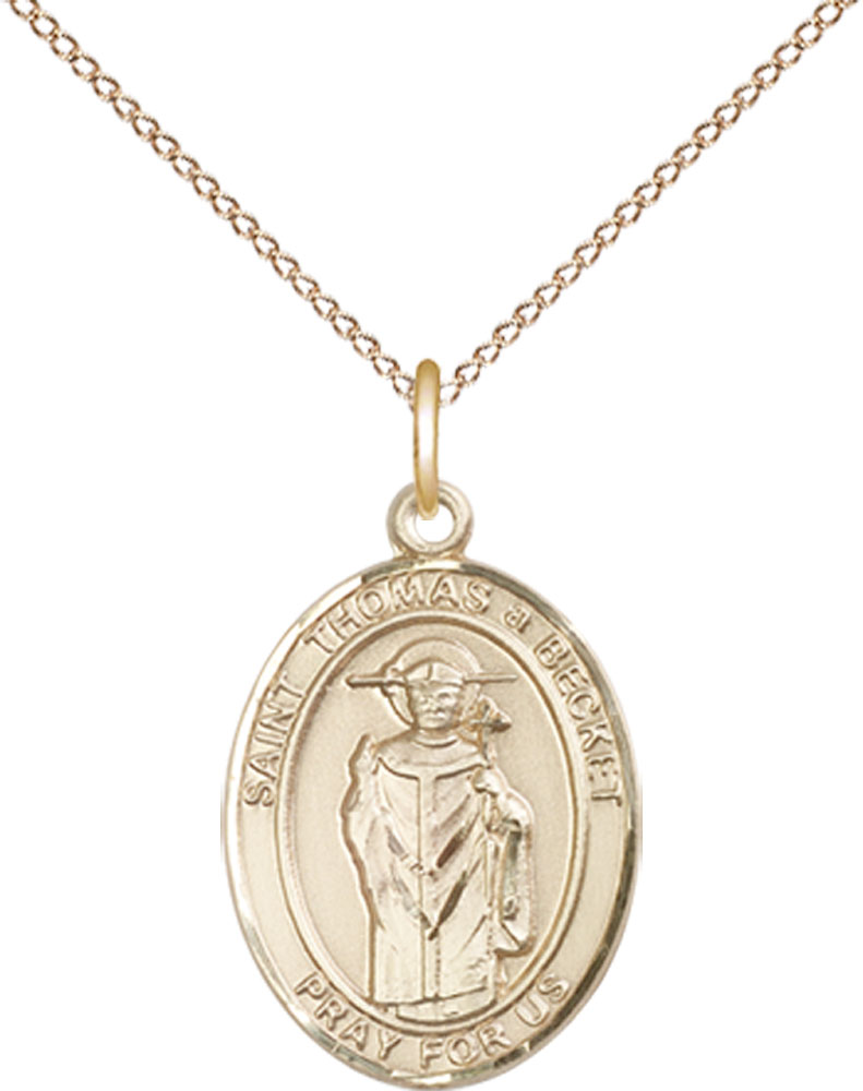 14kt Gold Filled Saint Thomas A Becket Pendant on a 18 inch Gold Filled Light Curb chain