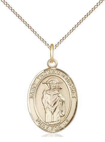 14kt Gold Filled Saint Thomas A Becket Pendant on a 18 inch Gold Filled Light Curb chain