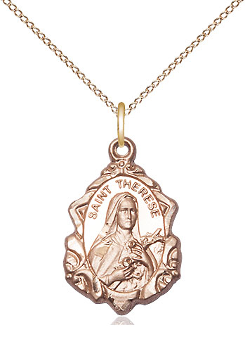 14kt Gold Filled Saint Therese of Lisieux Pendant on a 18 inch Gold Filled Light Curb chain