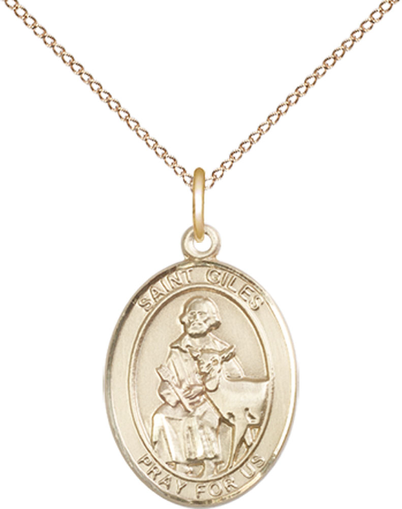 14kt Gold Filled Saint Giles Pendant on a 18 inch Gold Filled Light Curb chain