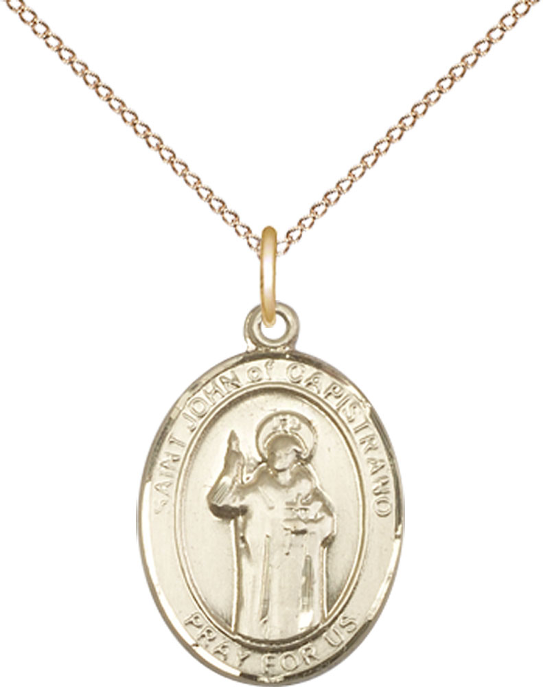 14kt Gold Filled Saint John of Capistrano Pendant on a 18 inch Gold Filled Light Curb chain