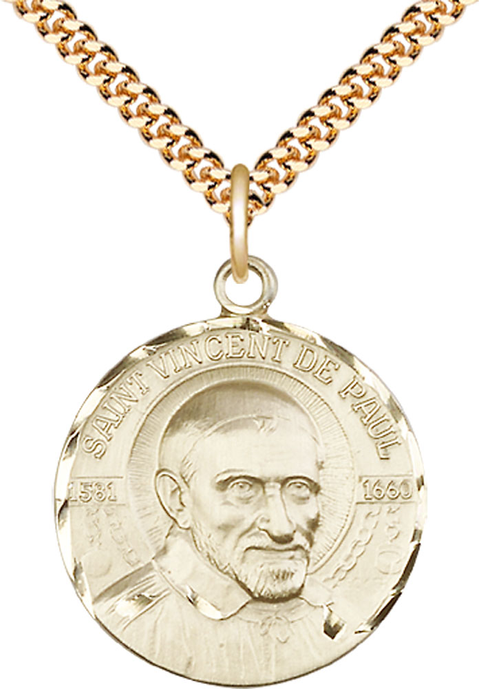 14kt Gold Filled Saint Vincent de Paul Pendant on a 24 inch Gold Plate Heavy Curb chain