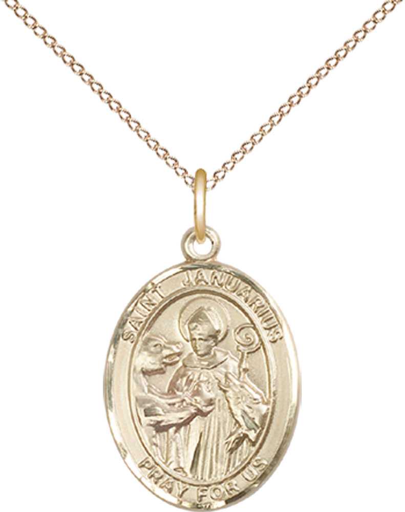 14kt Gold Filled Saint Januarius Pendant on a 18 inch Gold Filled Light Curb chain