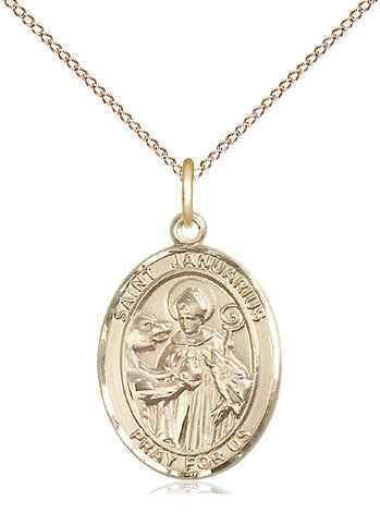 14kt Gold Filled Saint Januarius Pendant on a 18 inch Gold Filled Light Curb chain