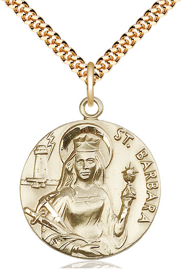 14kt Gold Filled Saint Barbara Pendant on a 24 inch Gold Plate Heavy Curb chain