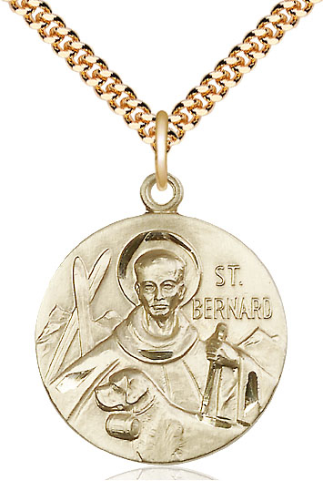 14kt Gold Filled Saint Bernard of Monjoux Pendant on a 24 inch Gold Plate Heavy Curb chain