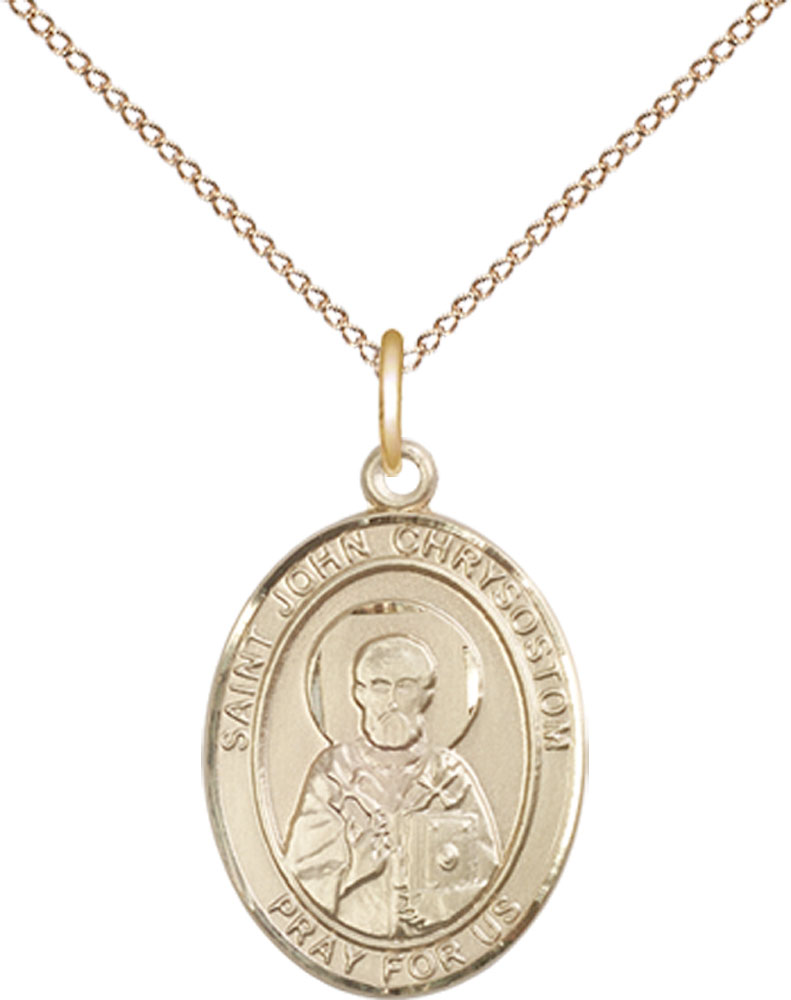 14kt Gold Filled Saint John Chrysostom Pendant on a 18 inch Gold Filled Light Curb chain