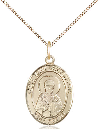 14kt Gold Filled Saint John Chrysostom Pendant on a 18 inch Gold Filled Light Curb chain