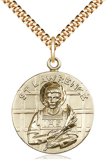 14kt Gold Filled Saint Lawrence Pendant on a 24 inch Gold Plate Heavy Curb chain