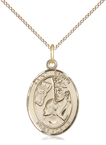 14kt Gold Filled Saint Edwin Pendant on a 18 inch Gold Filled Light Curb chain
