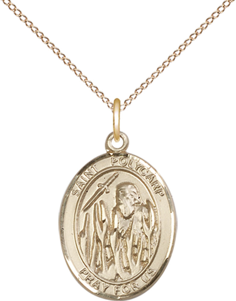 14kt Gold Filled Saint Polycarp of Smyrna Pendant on a 18 inch Gold Filled Light Curb chain