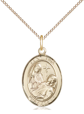 14kt Gold Filled Saint Fina Pendant on a 18 inch Gold Filled Light Curb chain